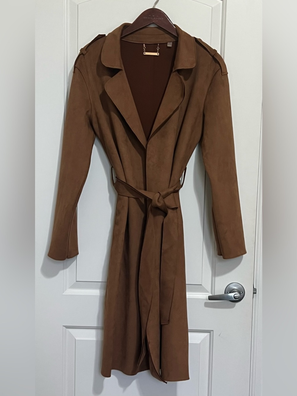 T Tahari Faux Suede Belted Trench Coat Sz. M EUC